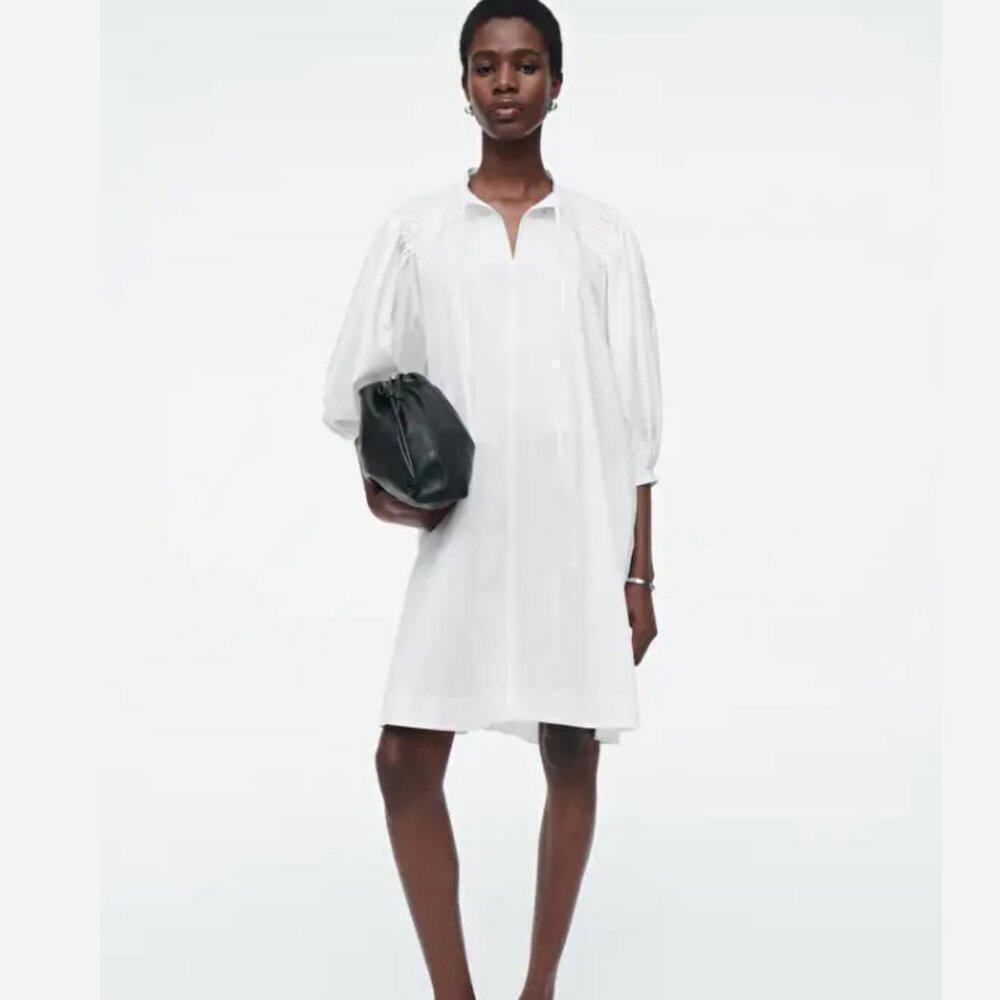 COS White Short Sleeve A Line Cotton Knee Length Dress Pockets US 4 / Medium